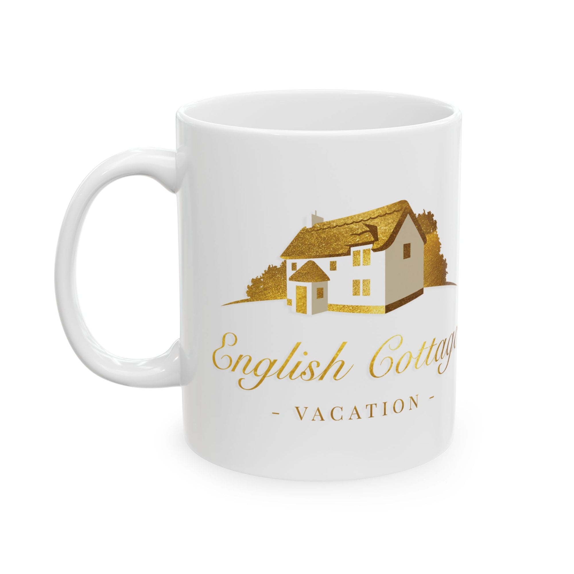 English Cottage Vacation Mug - Cozy Ceramic Coffee Cup, Gift for Homeowners, Tea Lovers, Housewarming, Travel Memories